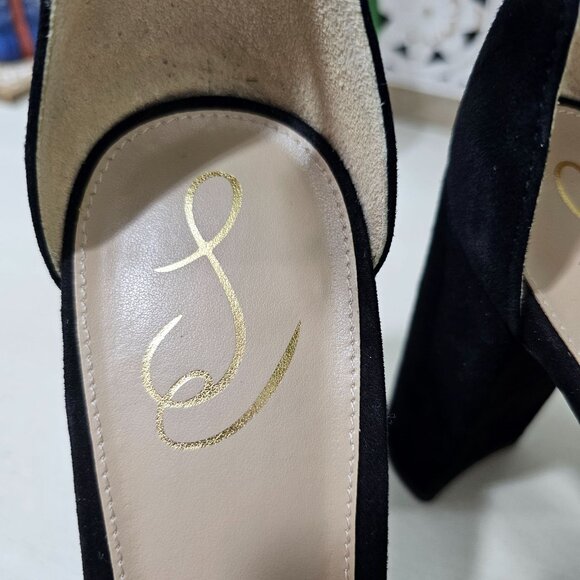 SAM EDELMAN Black Leather Suede Ankle Strap Block Heel Sandal Womens Sz 9.5 W - Picture 6 of 9